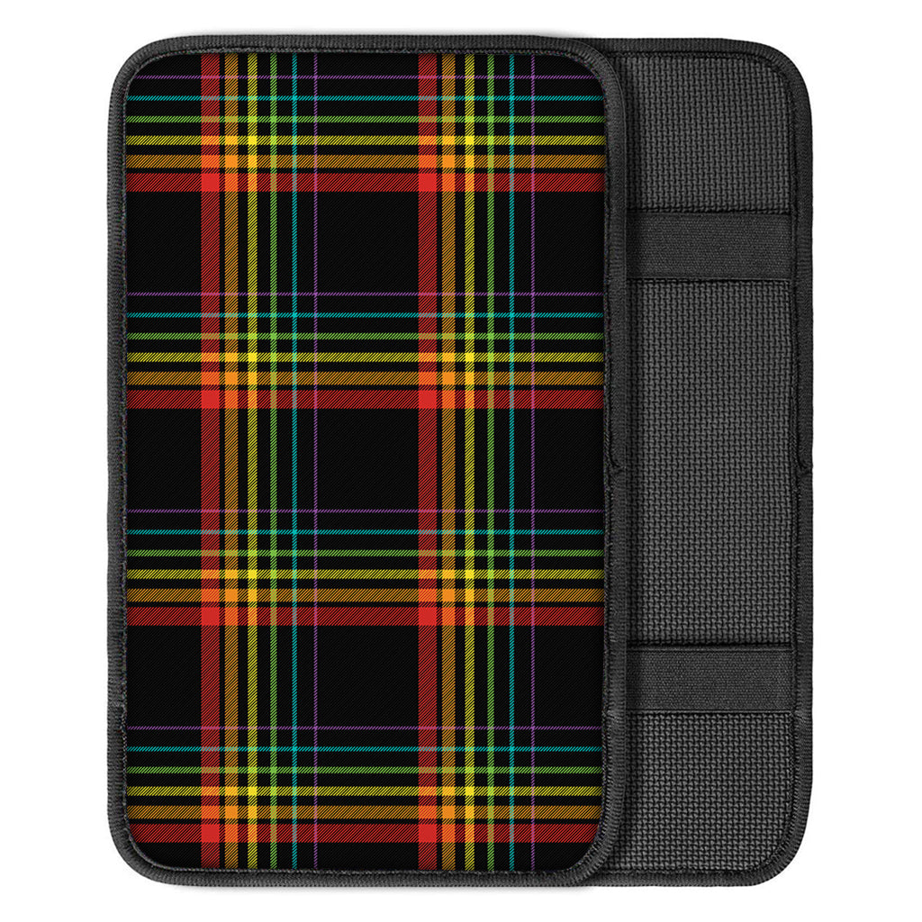 Rainbow Tartan Pattern Print Car Center Console Cover