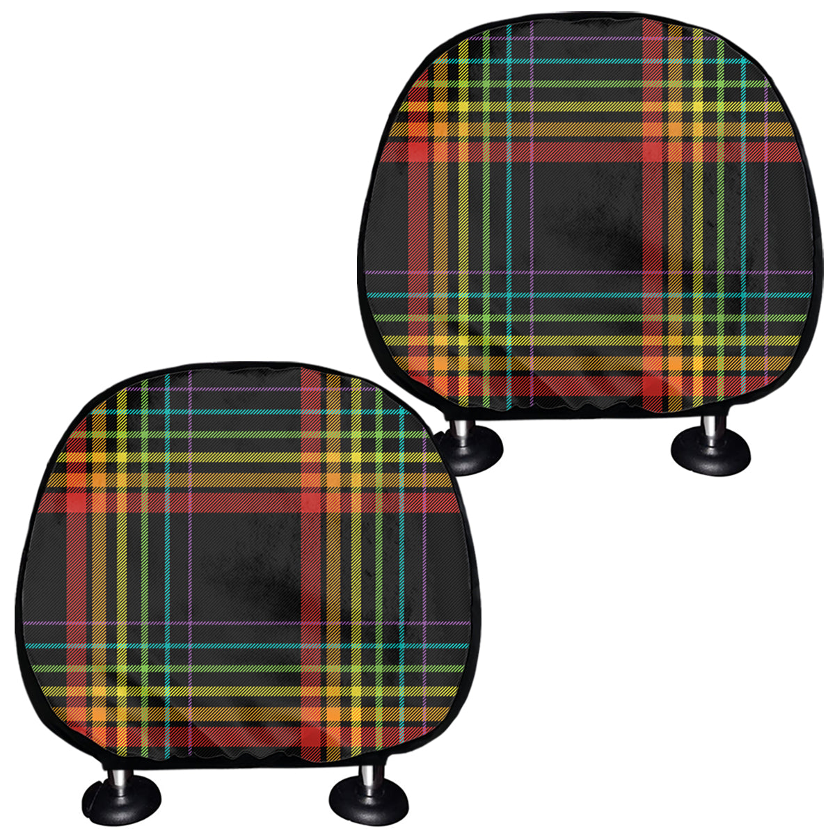 Rainbow Tartan Pattern Print Car Headrest Covers