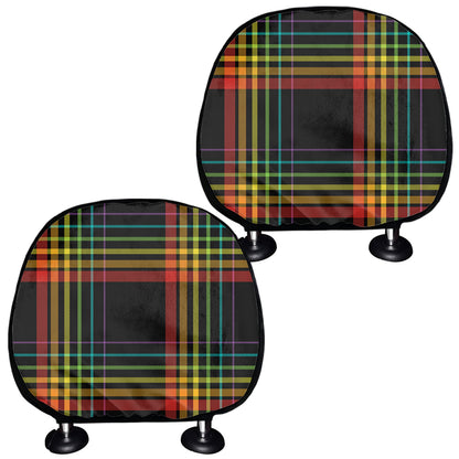 Rainbow Tartan Pattern Print Car Headrest Covers