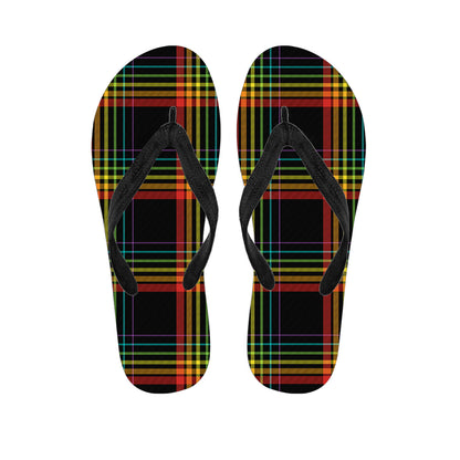Rainbow Tartan Pattern Print Flip Flops