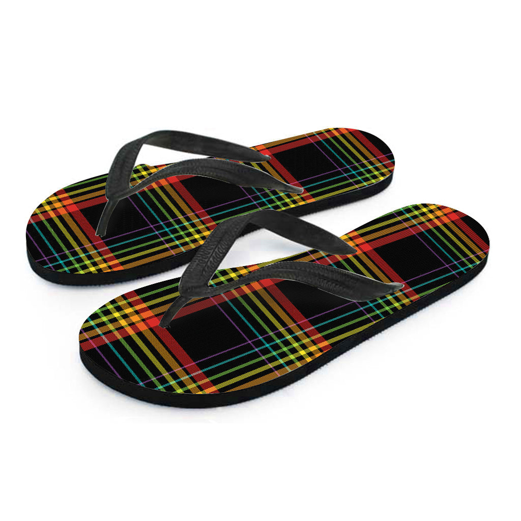 Rainbow Tartan Pattern Print Flip Flops