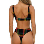 Rainbow Tartan Pattern Print Front Bow Tie Bikini