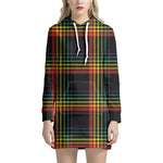Rainbow Tartan Pattern Print Hoodie Dress