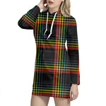 Rainbow Tartan Pattern Print Hoodie Dress