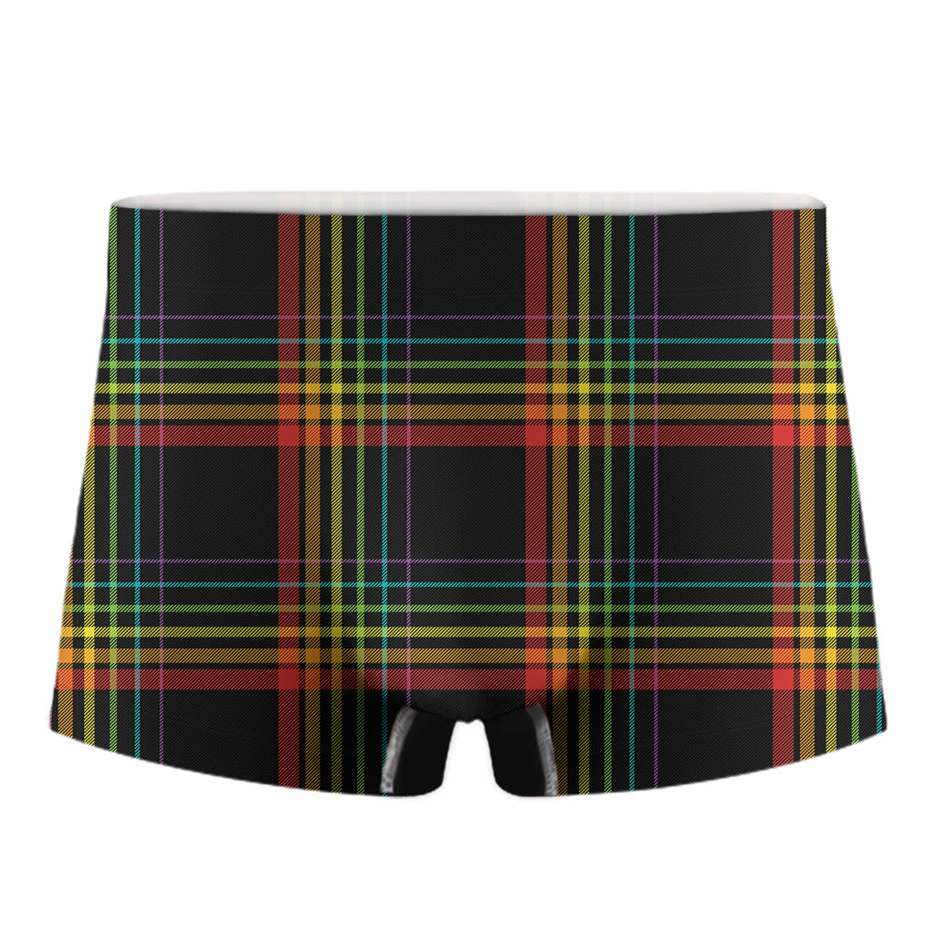 Rainbow Tartan Pattern Print Men's Boxer Briefs