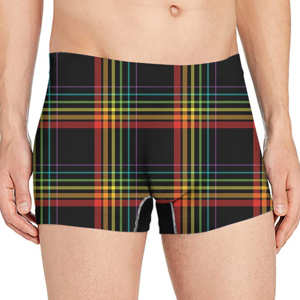 Rainbow Tartan Pattern Print Men's Boxer Briefs