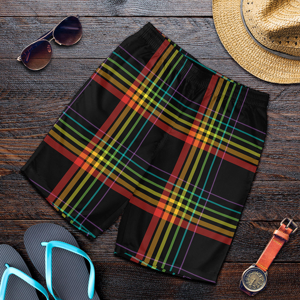 Rainbow Tartan Pattern Print Men's Shorts