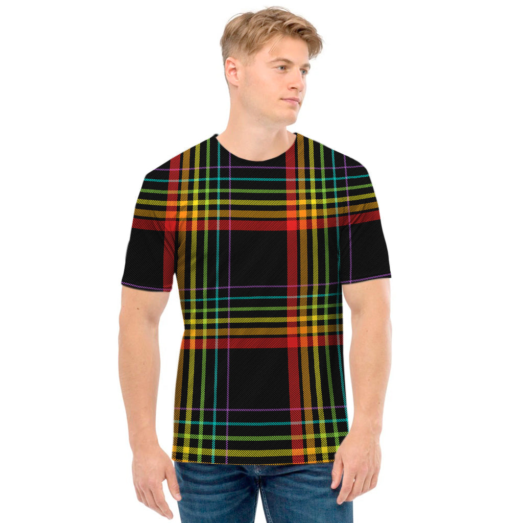 Rainbow Tartan Pattern Print Men's T-Shirt