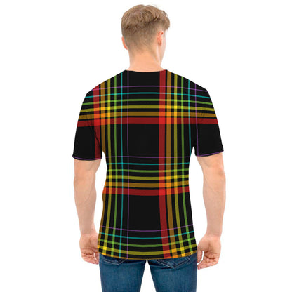 Rainbow Tartan Pattern Print Men's T-Shirt
