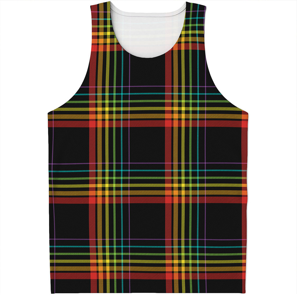 Rainbow Tartan Pattern Print Men's Tank Top