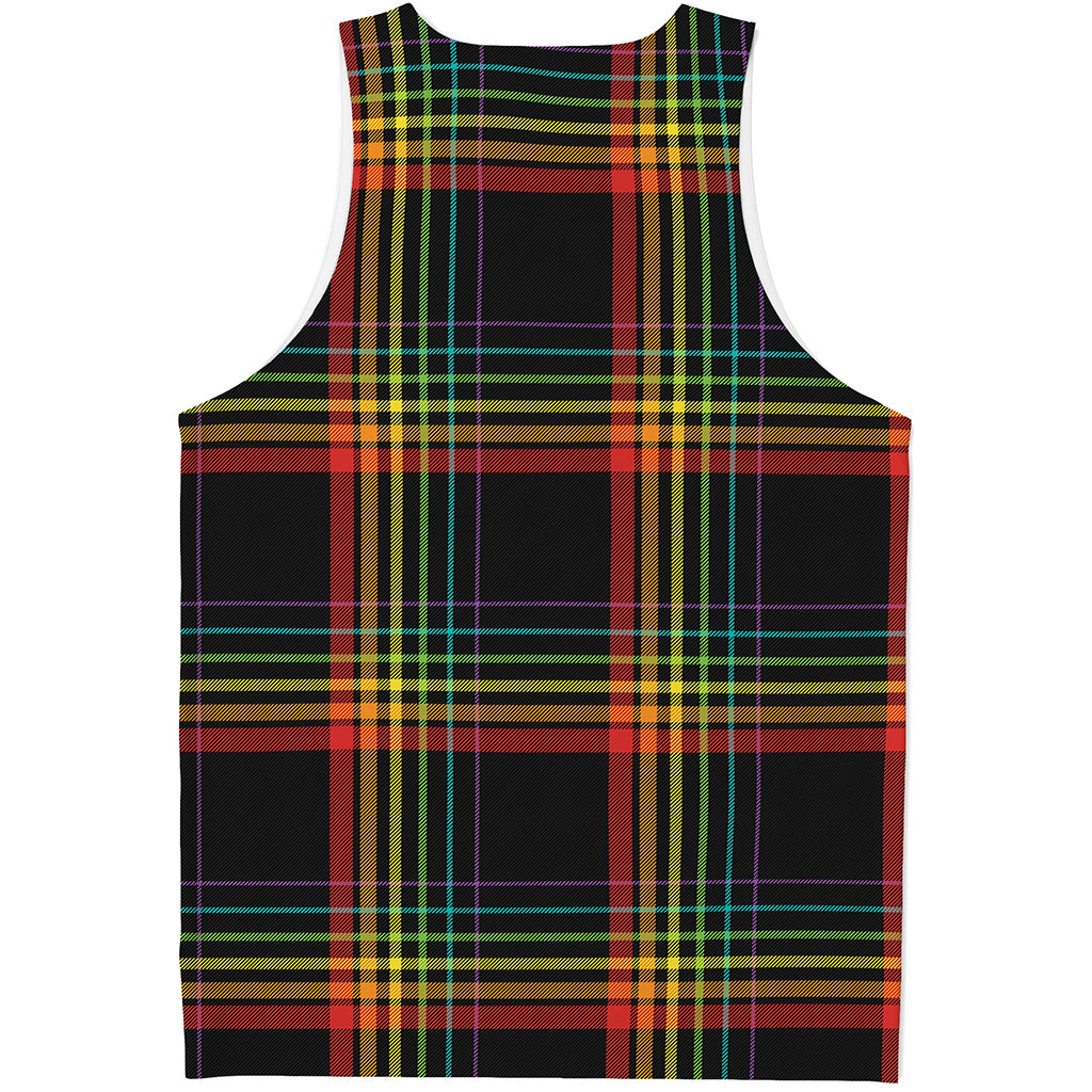 Rainbow Tartan Pattern Print Men's Tank Top