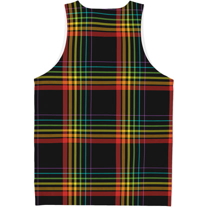 Rainbow Tartan Pattern Print Men's Tank Top