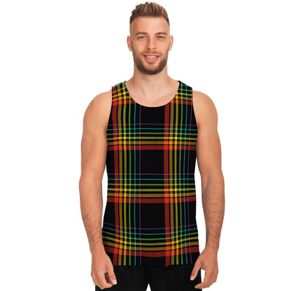 Rainbow Tartan Pattern Print Men's Tank Top
