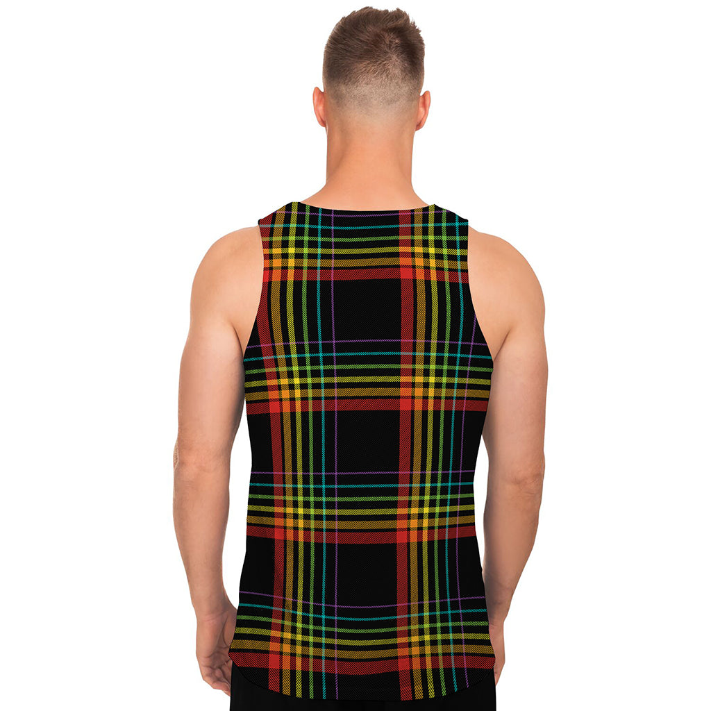 Rainbow Tartan Pattern Print Men's Tank Top