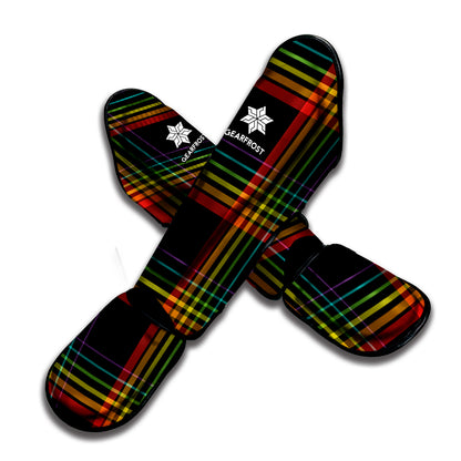 Rainbow Tartan Pattern Print Muay Thai Shin Guard