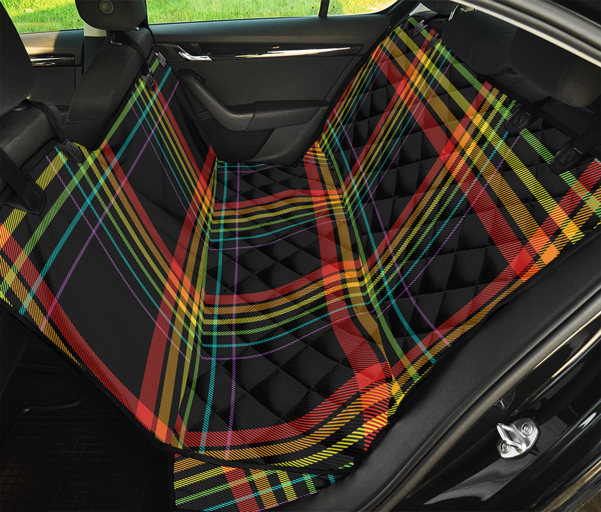 Rainbow Tartan Pattern Print Pet Car Back Seat Cover