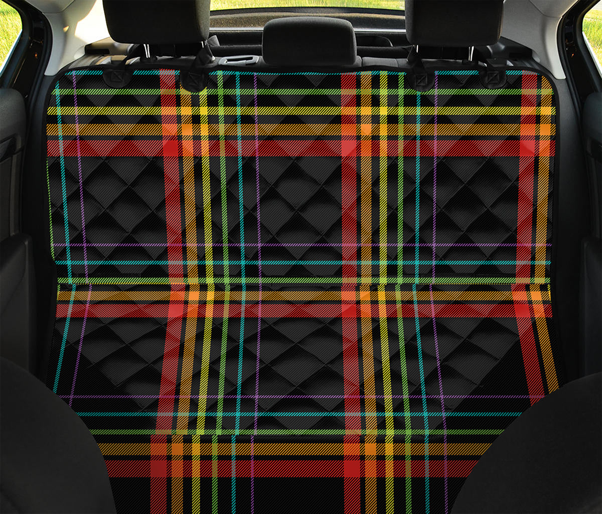 Rainbow Tartan Pattern Print Pet Car Back Seat Cover