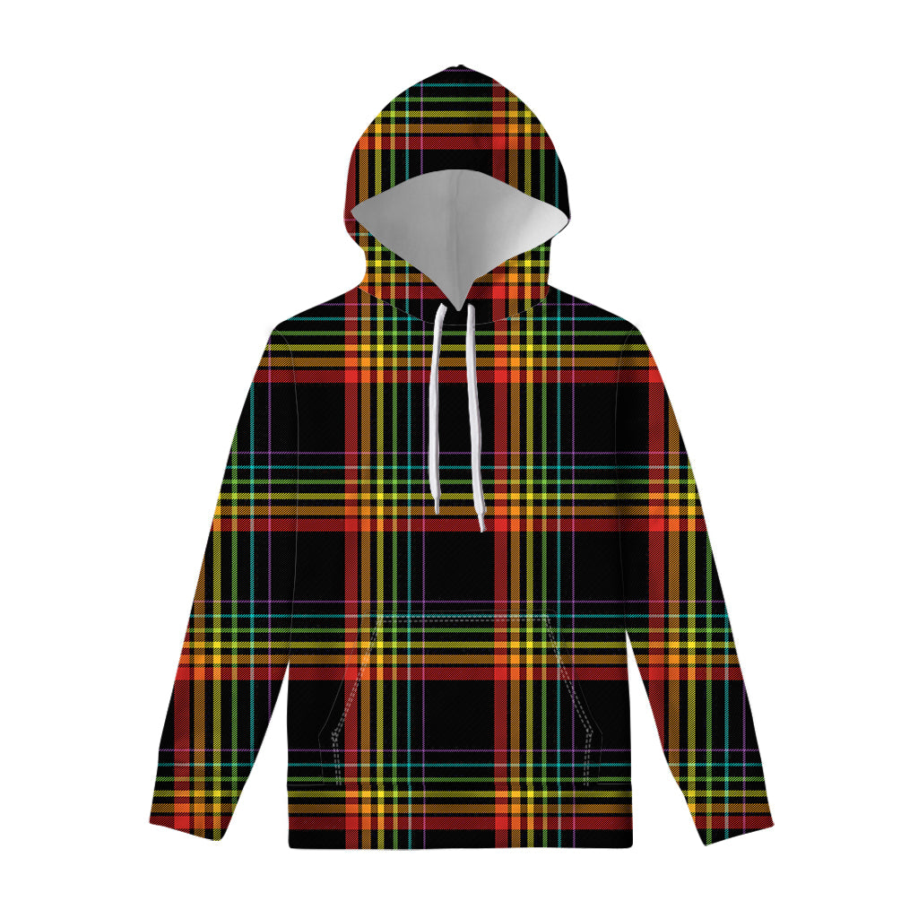 Rainbow Tartan Pattern Print Pullover Hoodie