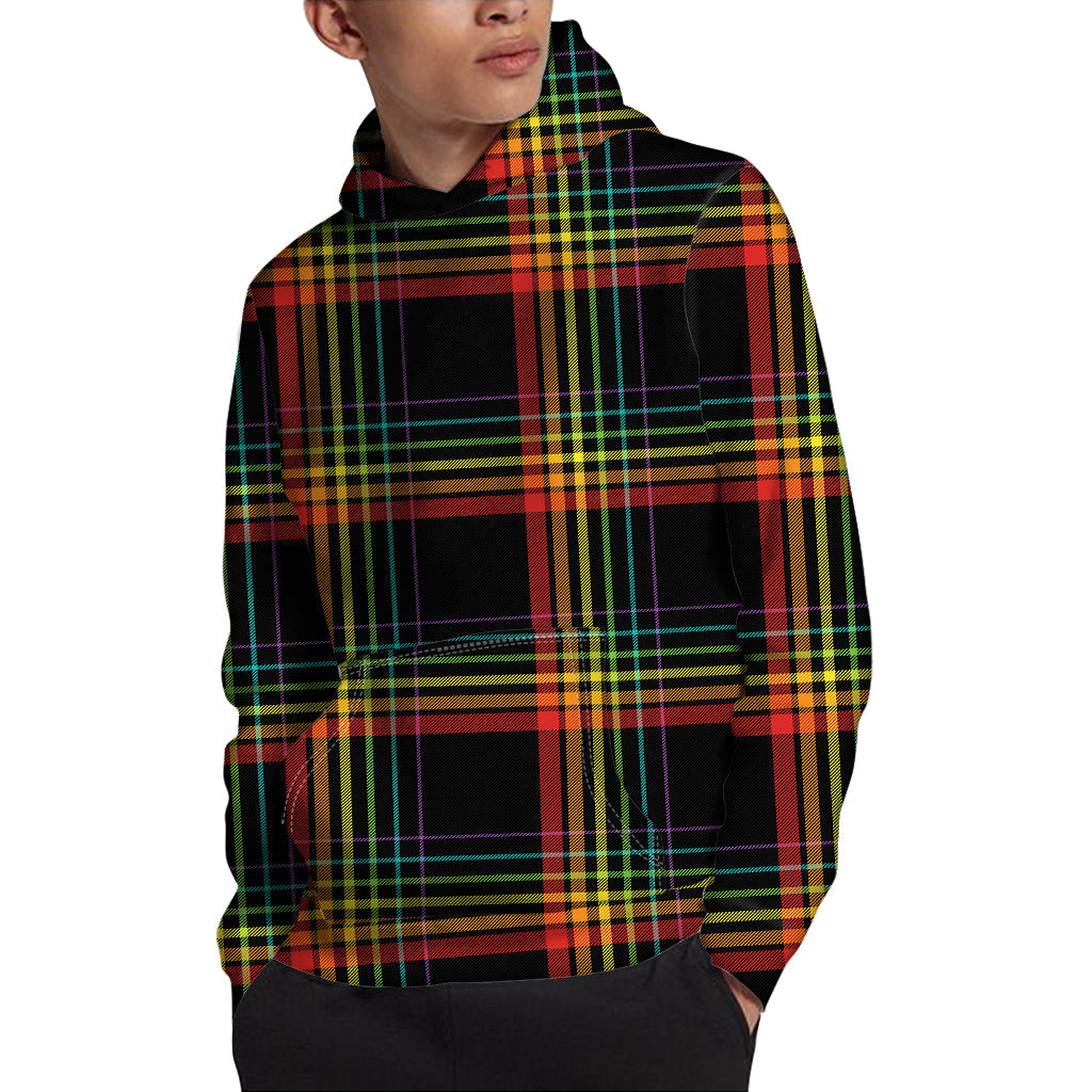 Rainbow Tartan Pattern Print Pullover Hoodie