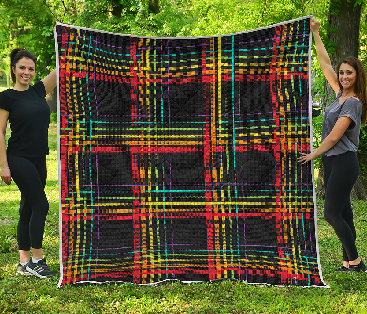 Rainbow Tartan Pattern Print Quilt