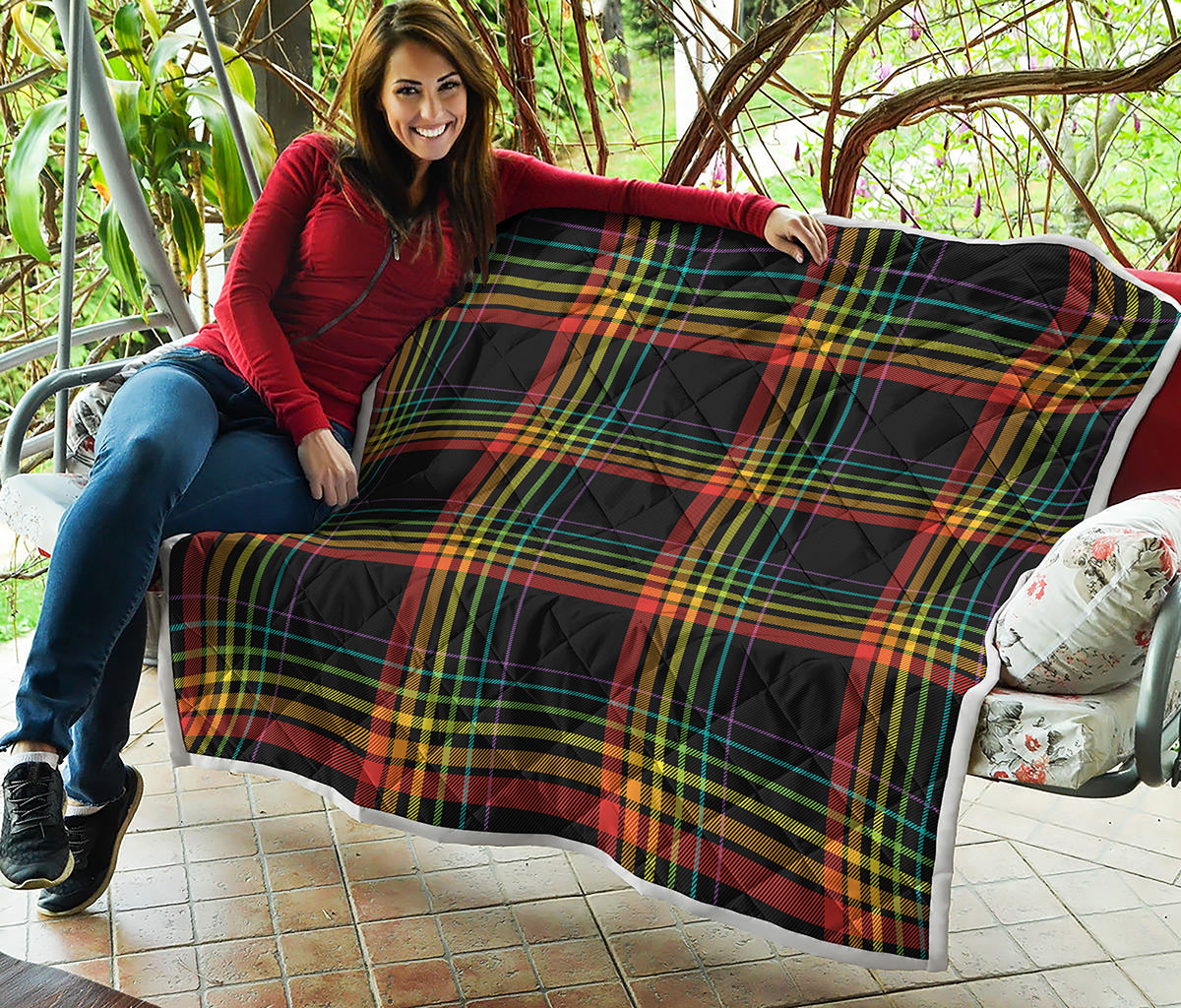 Rainbow Tartan Pattern Print Quilt