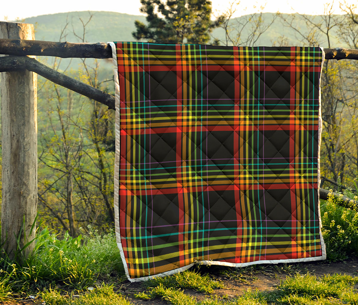 Rainbow Tartan Pattern Print Quilt
