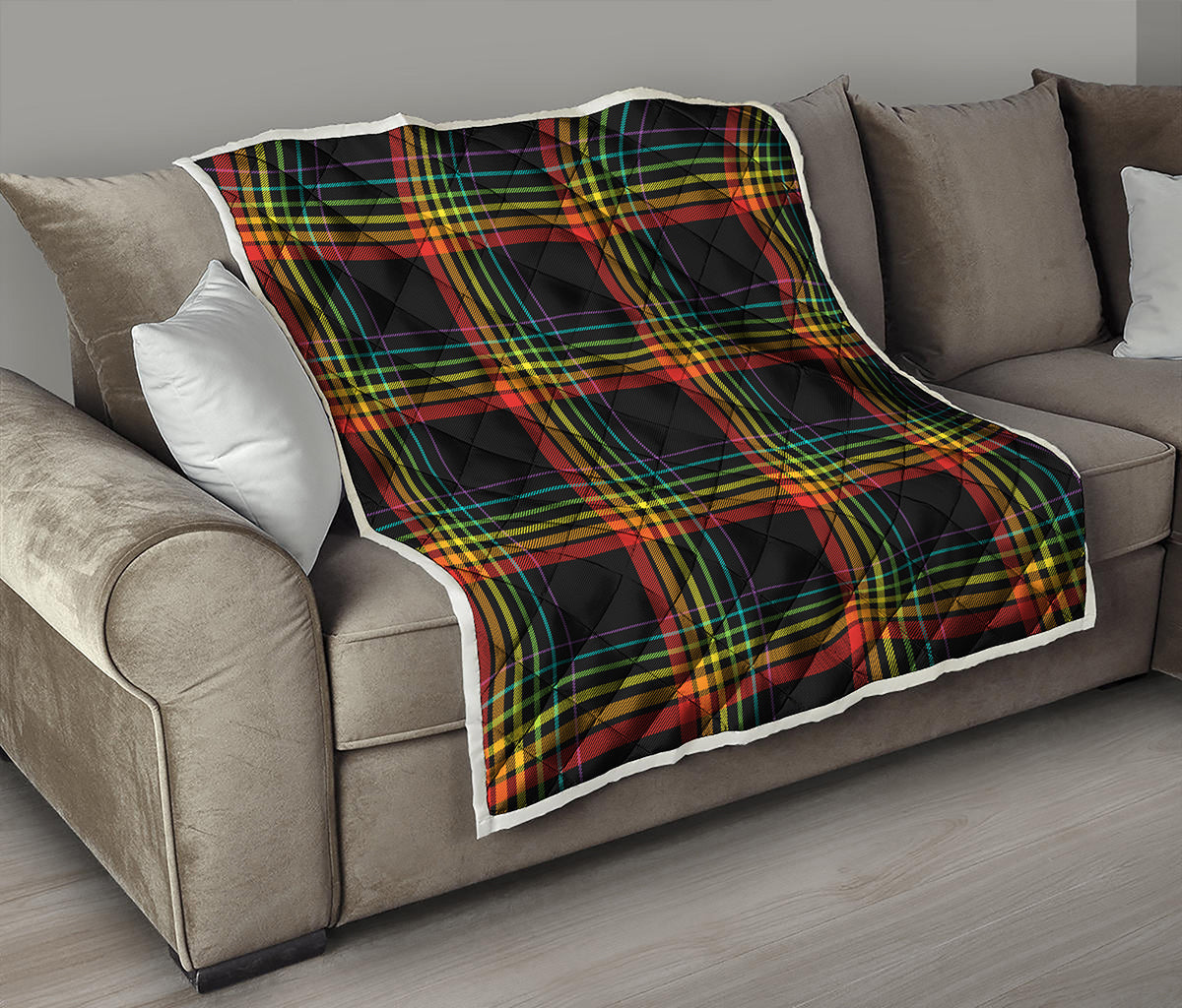 Rainbow Tartan Pattern Print Quilt
