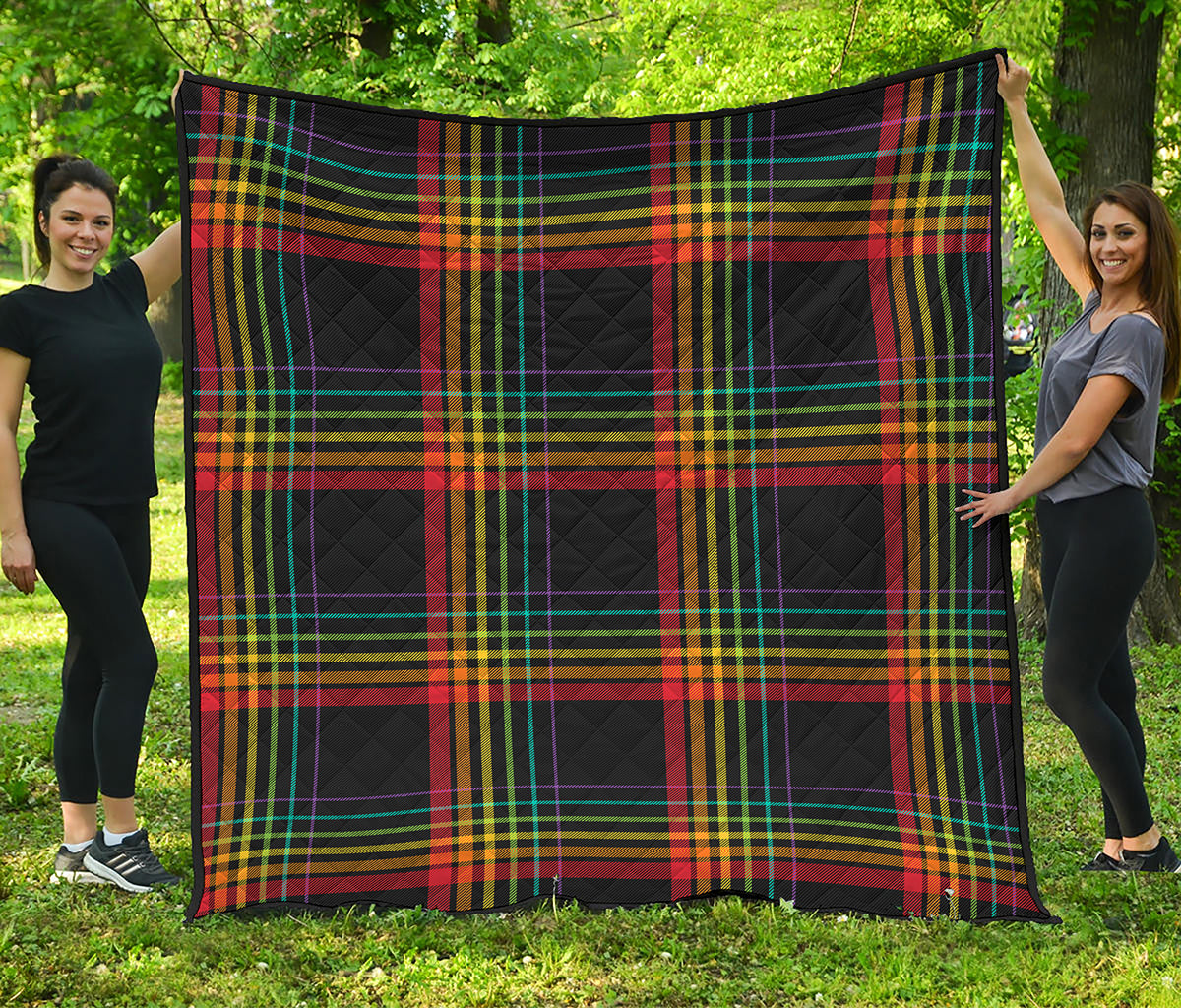 Rainbow Tartan Pattern Print Quilt