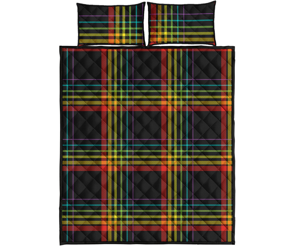 Rainbow Tartan Pattern Print Quilt Bed Set