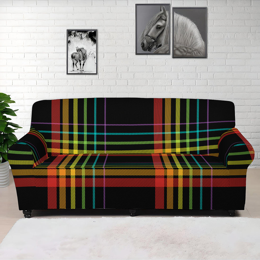 Rainbow Tartan Pattern Print Sofa Cover