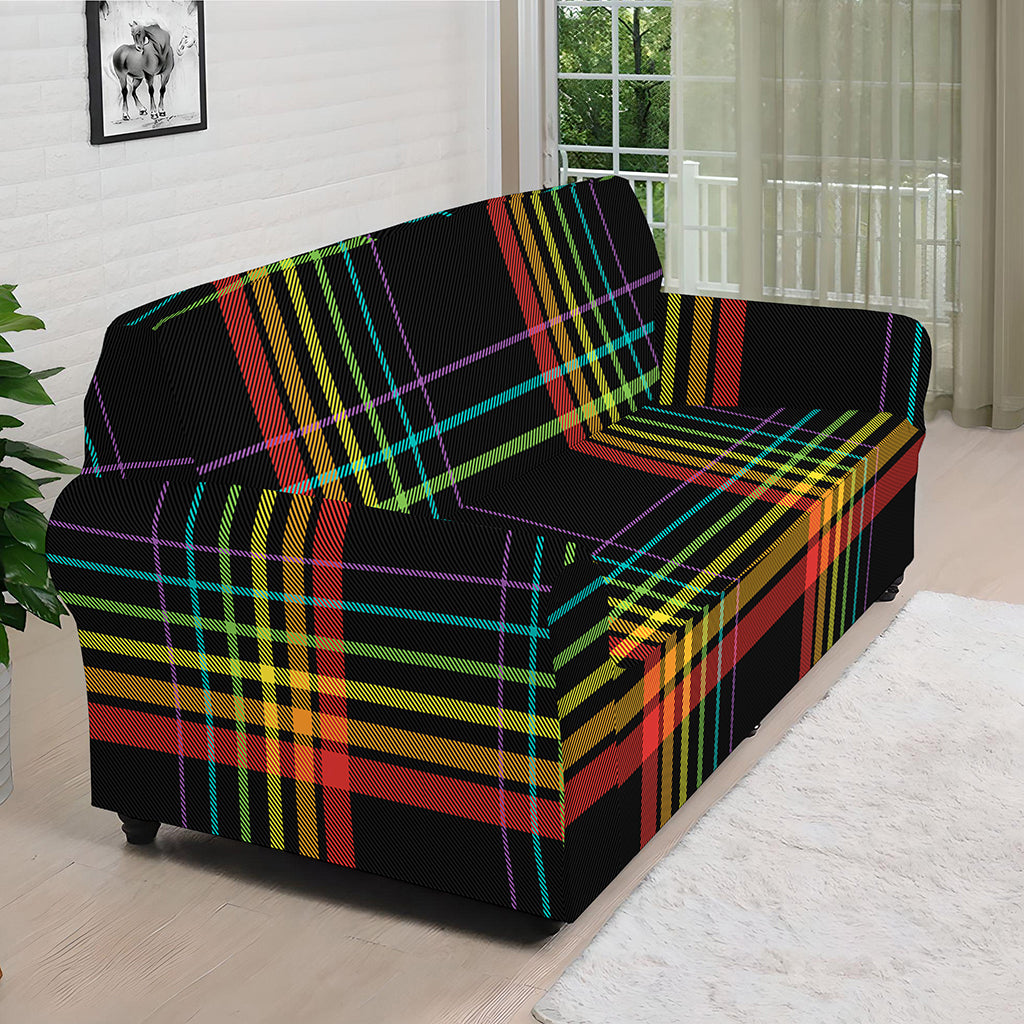 Rainbow Tartan Pattern Print Sofa Cover