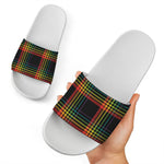 Rainbow Tartan Pattern Print White Slide Sandals