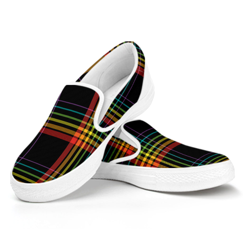 Rainbow Tartan Pattern Print White Slip On Shoes
