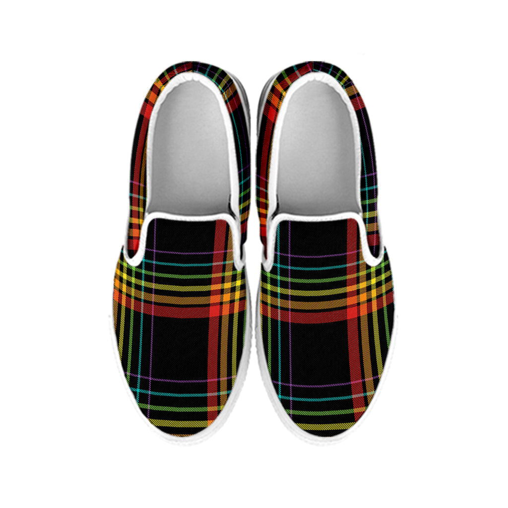 Rainbow Tartan Pattern Print White Slip On Shoes