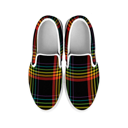 Rainbow Tartan Pattern Print White Slip On Shoes