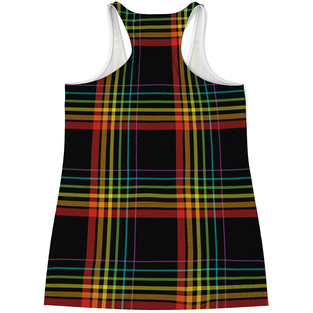 Rainbow Tartan Pattern Print Women's Racerback Tank Top