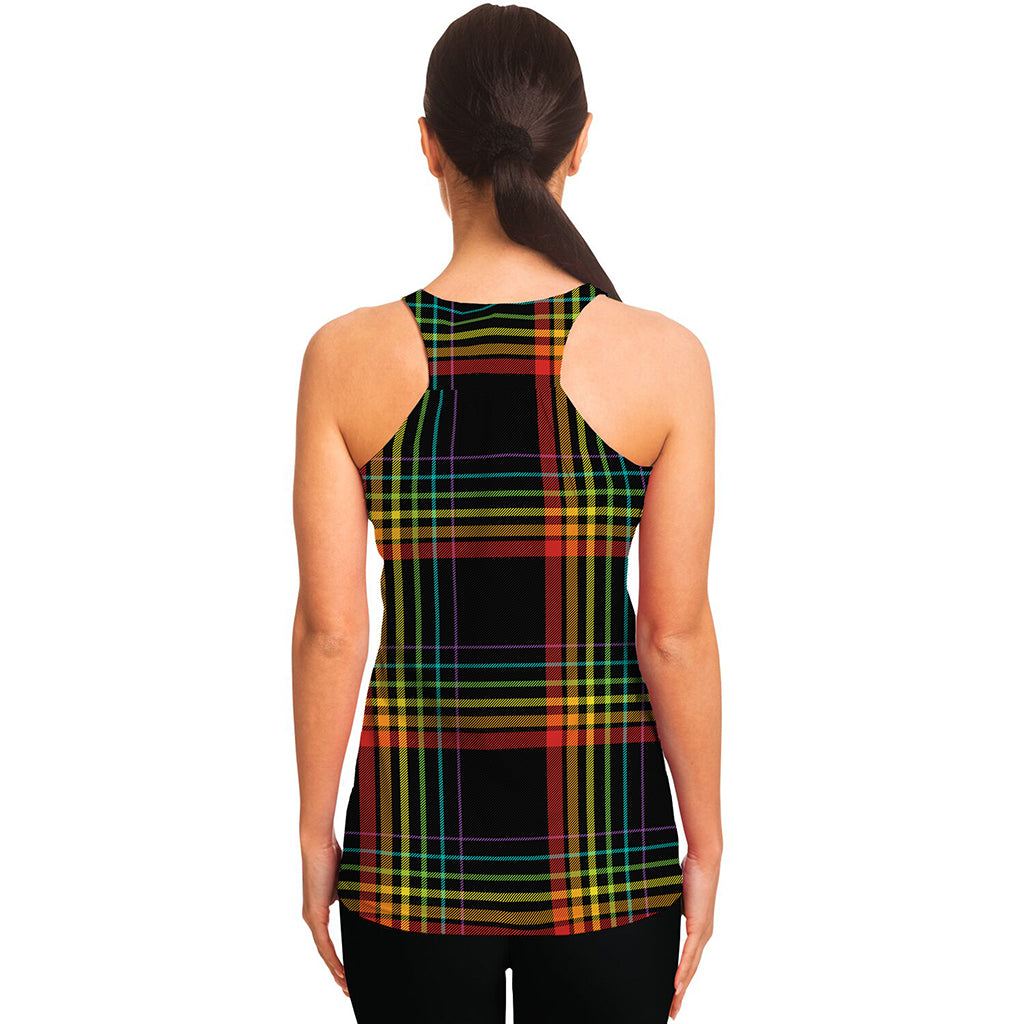 Rainbow Tartan Pattern Print Women's Racerback Tank Top