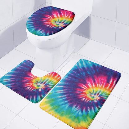 Rainbow Tie Dye Print 3 Piece Bath Mat Set