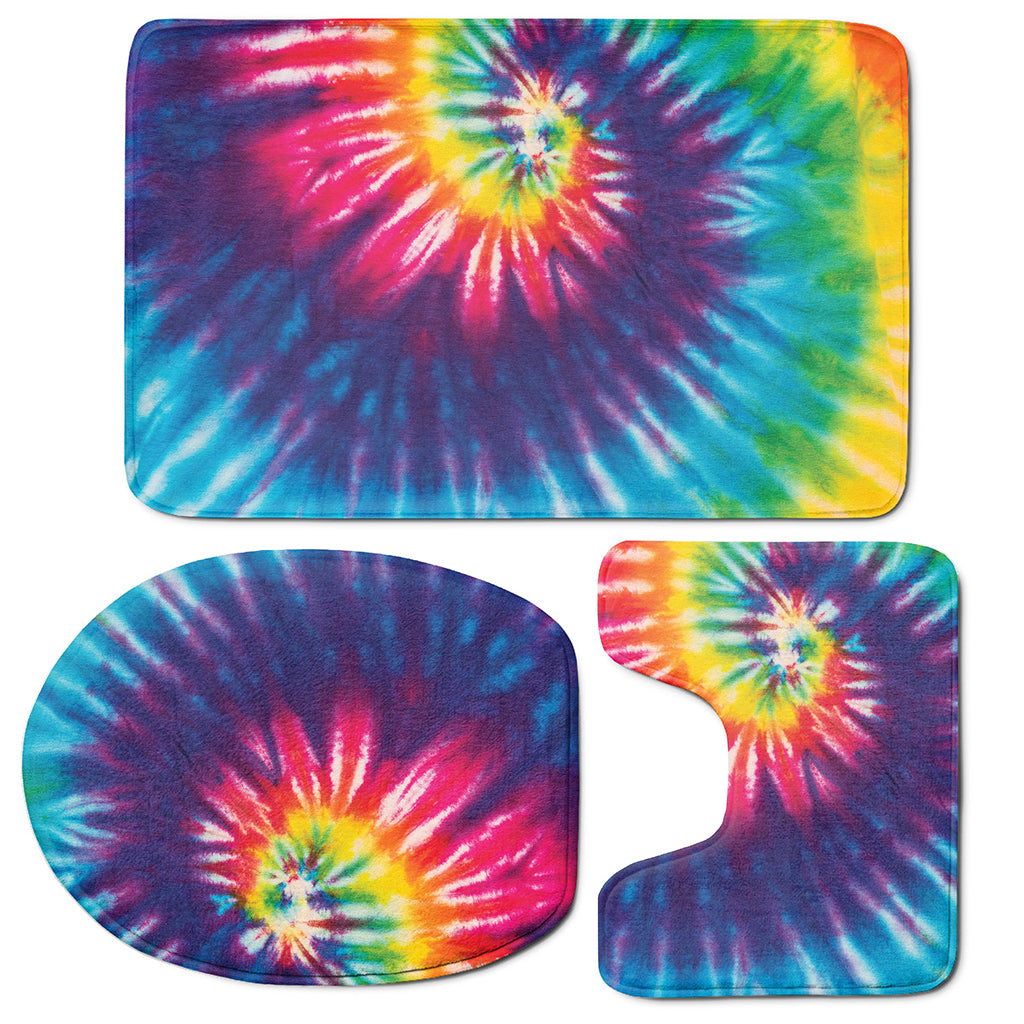 Rainbow Tie Dye Print 3 Piece Bath Mat Set