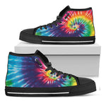 Rainbow Tie Dye Print Black High Top Shoes