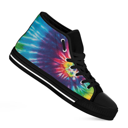 Rainbow Tie Dye Print Black High Top Shoes