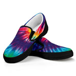 Rainbow Tie Dye Print Black Slip On Shoes