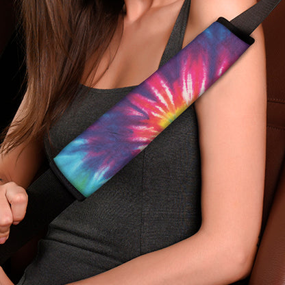 Rainbow Tie Dye Print Car Seat Belt Covers