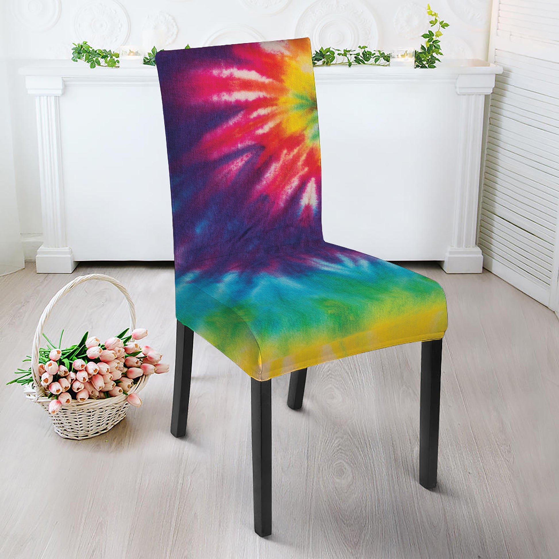 Rainbow Tie Dye Print Dining Chair Slipcover