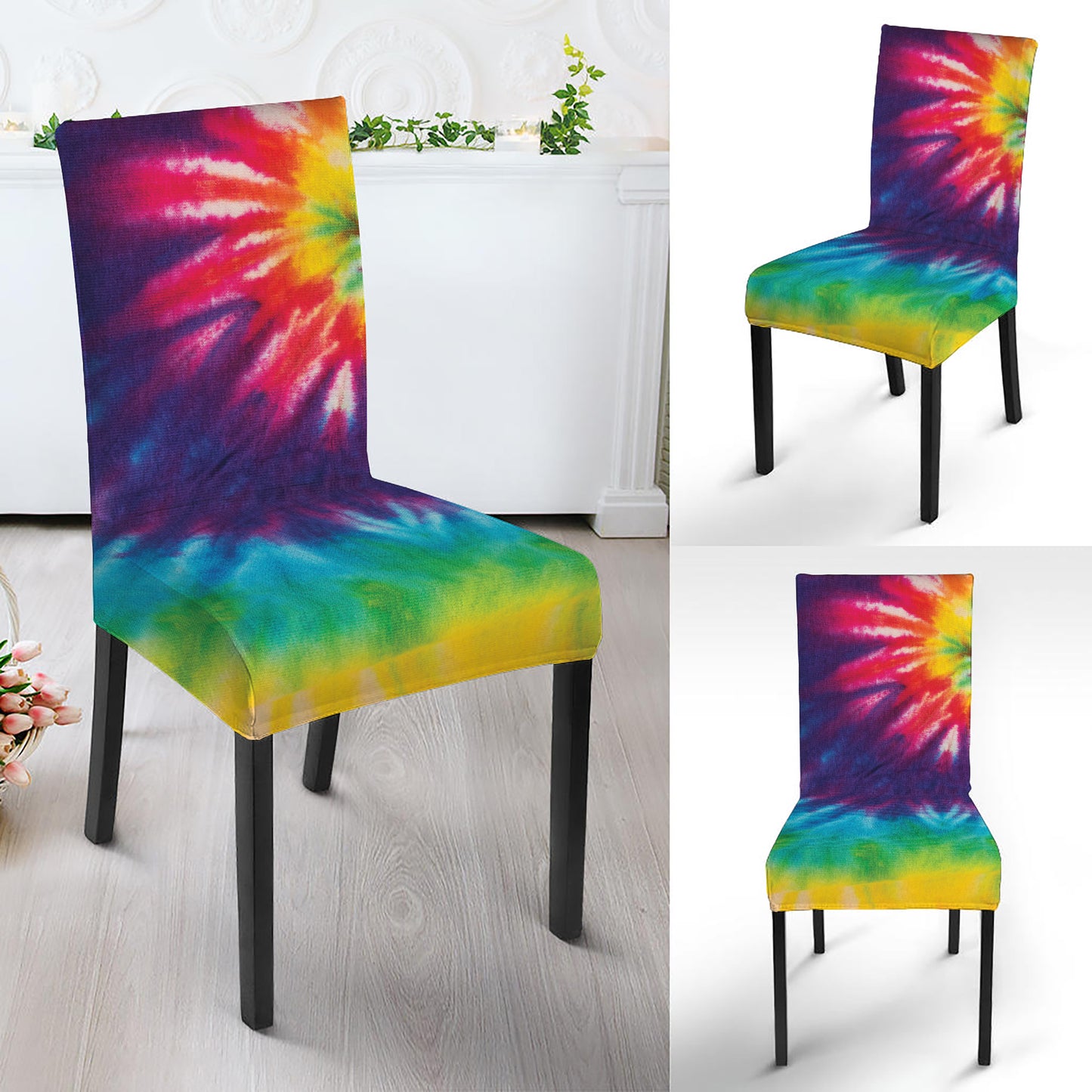 Rainbow Tie Dye Print Dining Chair Slipcover