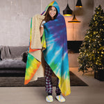 Rainbow Tie Dye Print Hooded Blanket