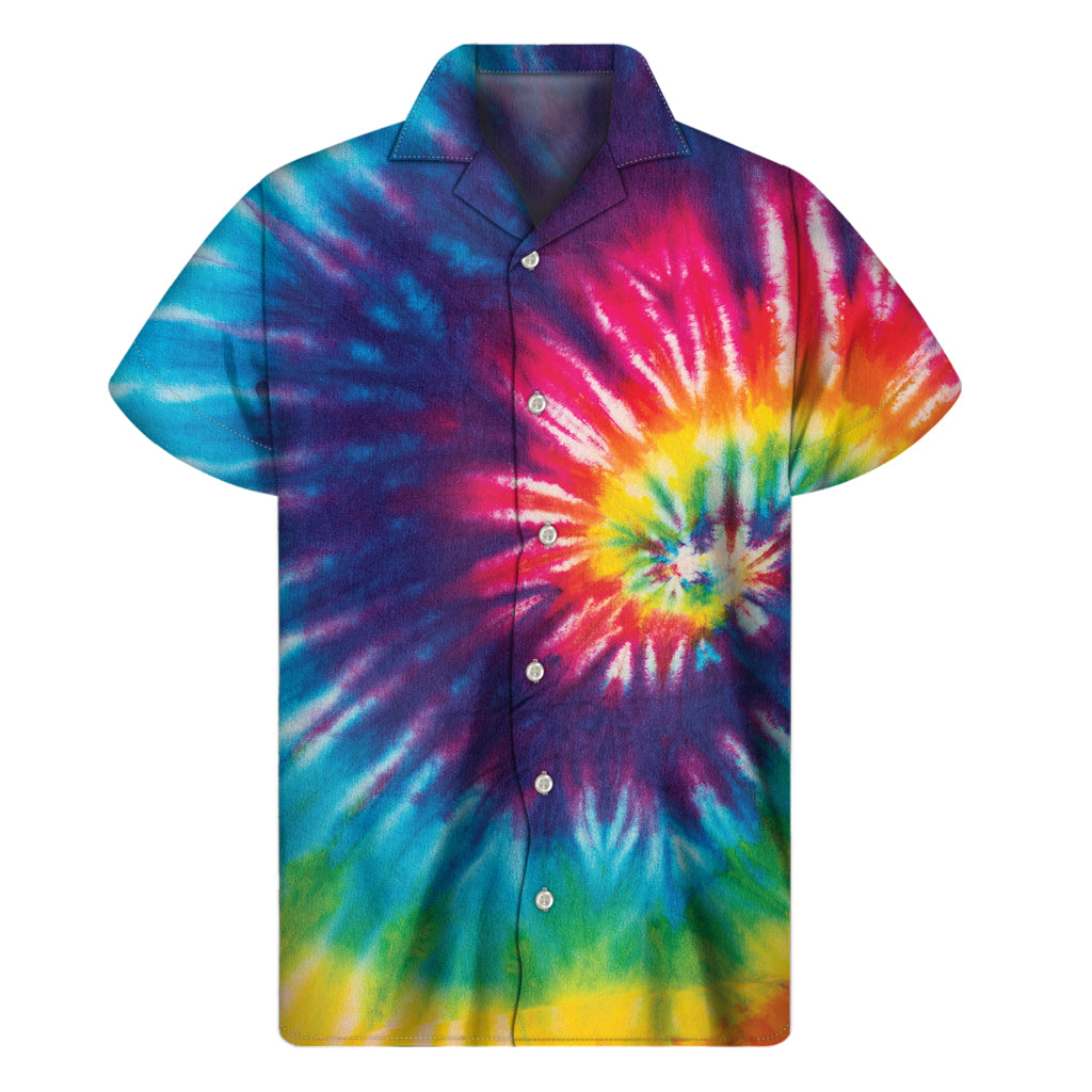 Rainbow Tie Dye Print Men's Short Sleeve Shirt