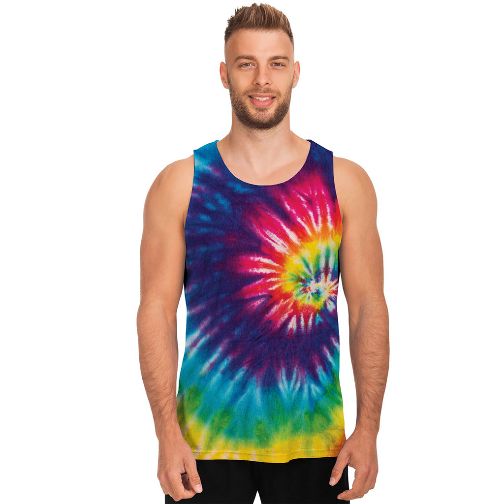 Rainbow Tie Dye Print Men's Tank Top