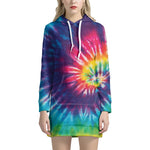 Rainbow Tie Dye Print Pullover Hoodie Dress
