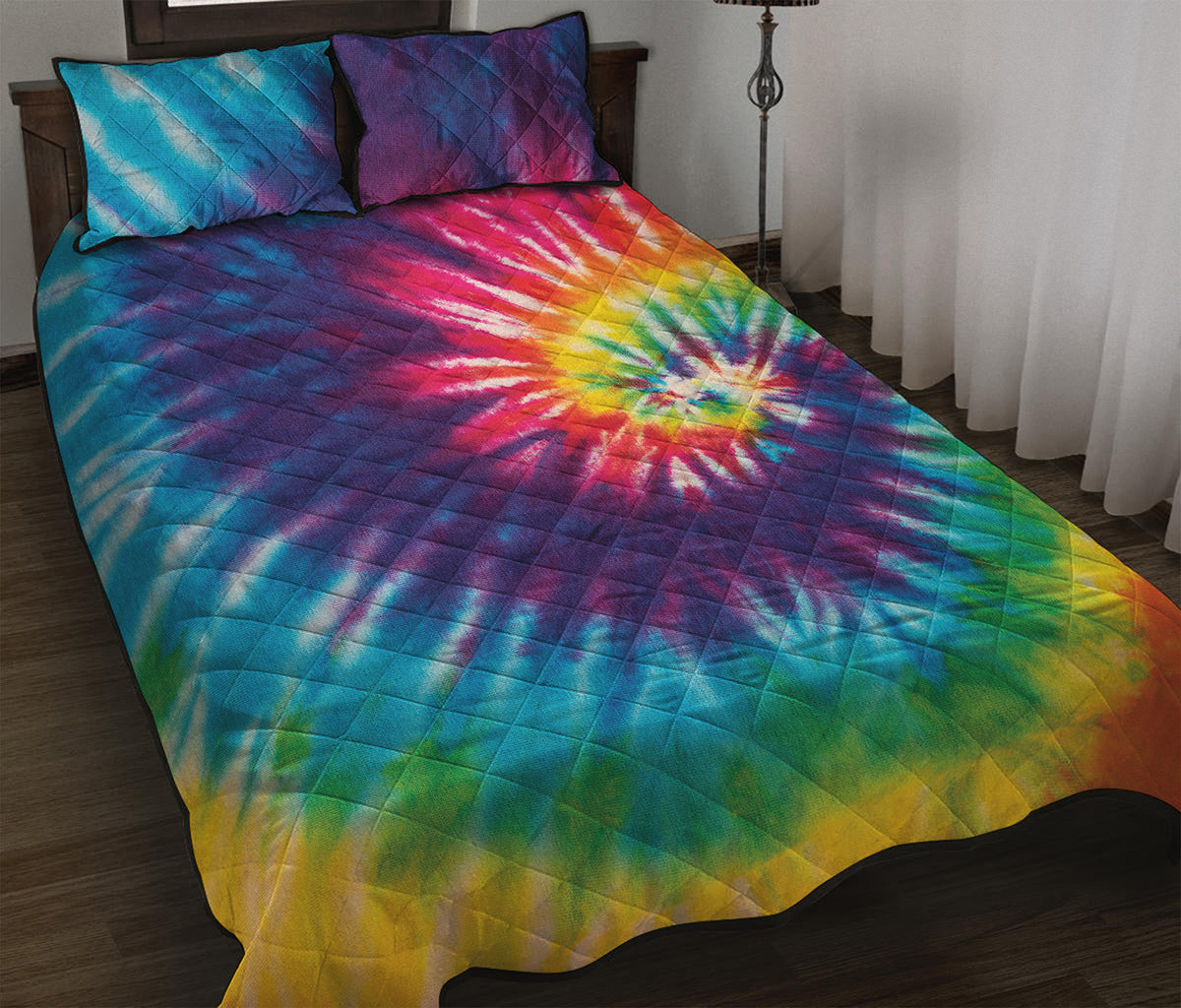 Rainbow Tie Dye Print Quilt Bed Set